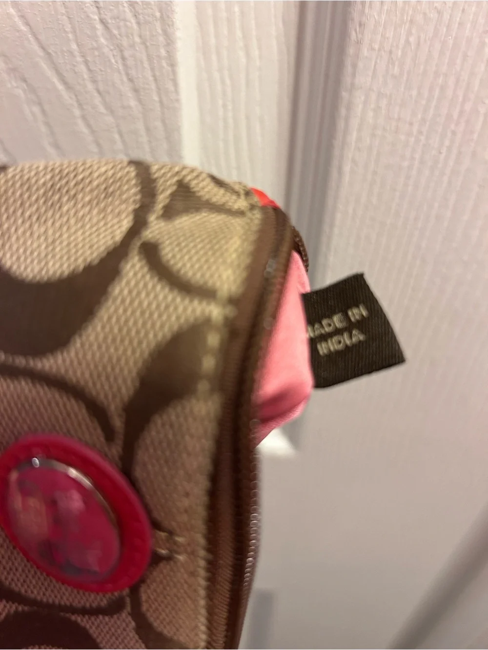 NWOT Coach Peyton Wristlet - Signature C Canvas Pink Trim Horse Carriage Plaque